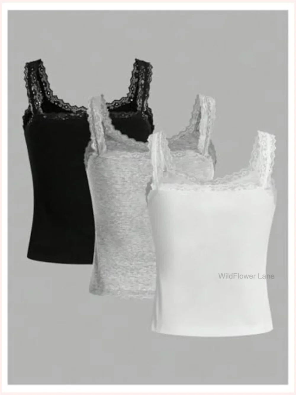 Plus Size Lace Trim Ribbed Cami Tank Top Sleeveless Fitted Undershirt Layering